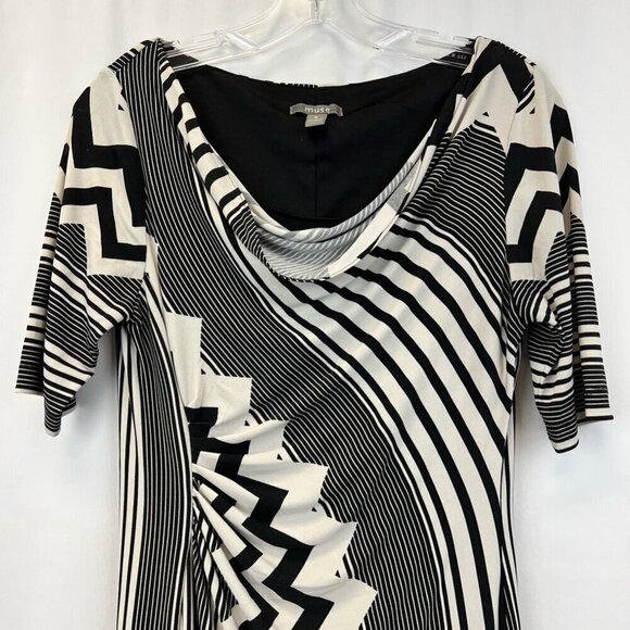 Muse Womens A Line Dress Multicolor Knee Length Chevron Scoop Neck 3/4 Sleeve 8 - Picture 2 of 10